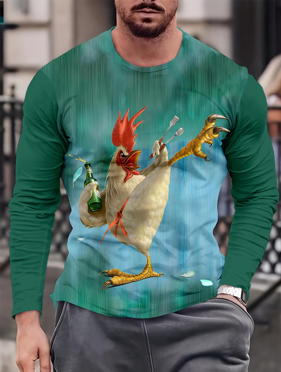 Men's Casual Cartoon Graphic Long Sleeve T-Shirt