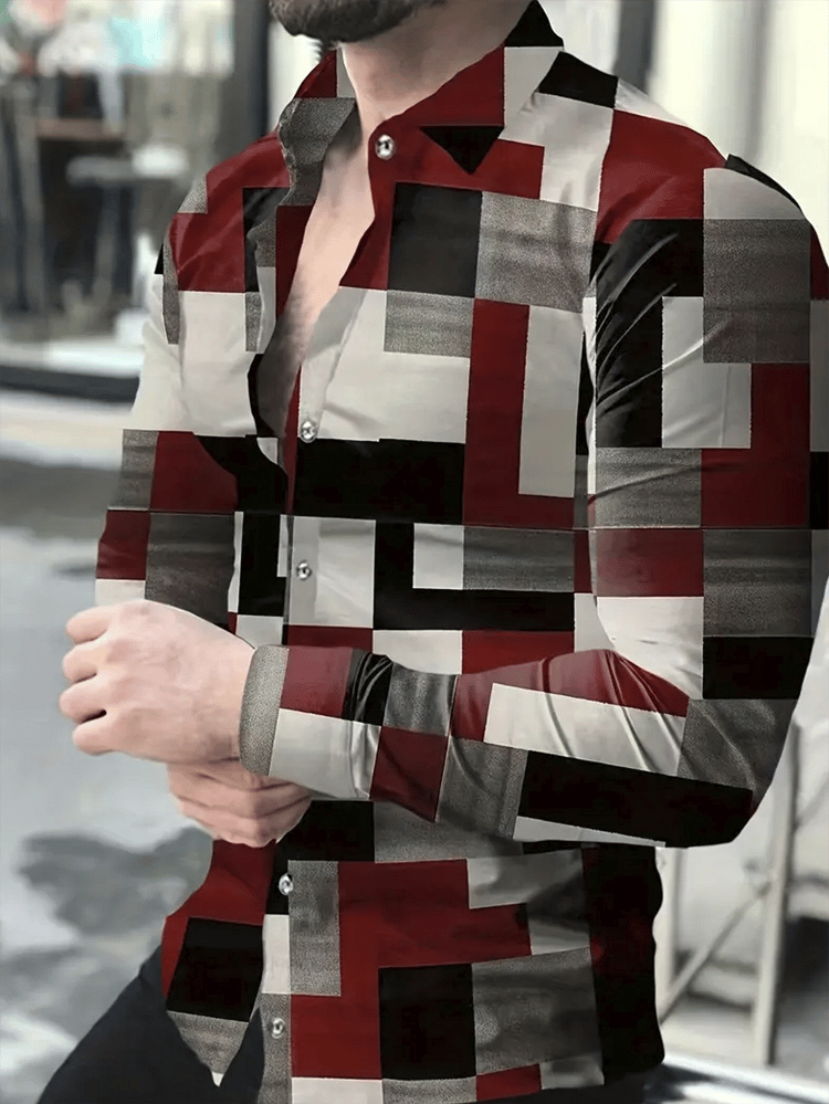 Men's Plaid Business Long Sleeve Shirt