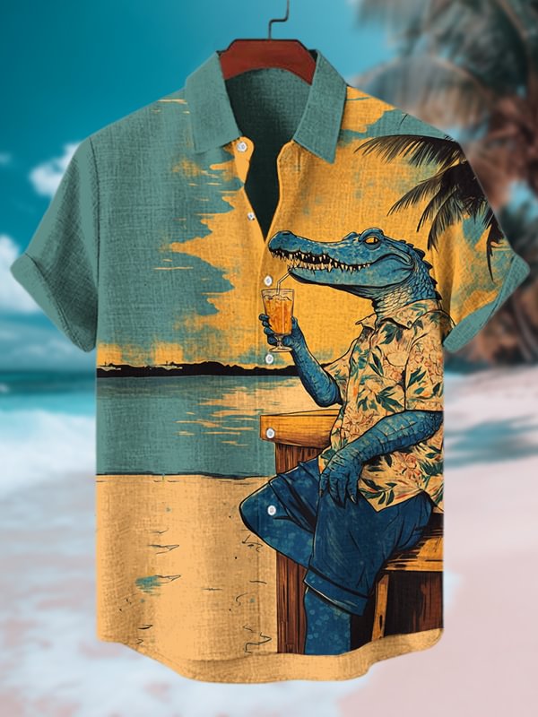 Men's Hawaiian Fun Animal Print Short Sleeve Shirt