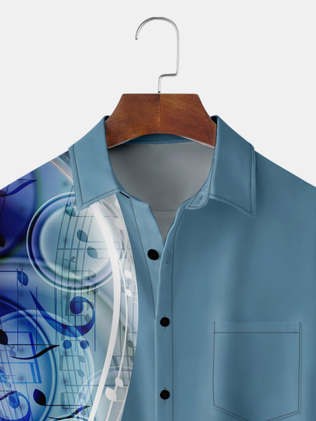 Men's Note Color Block Art Casual Lapel Short Sleeve Shirt