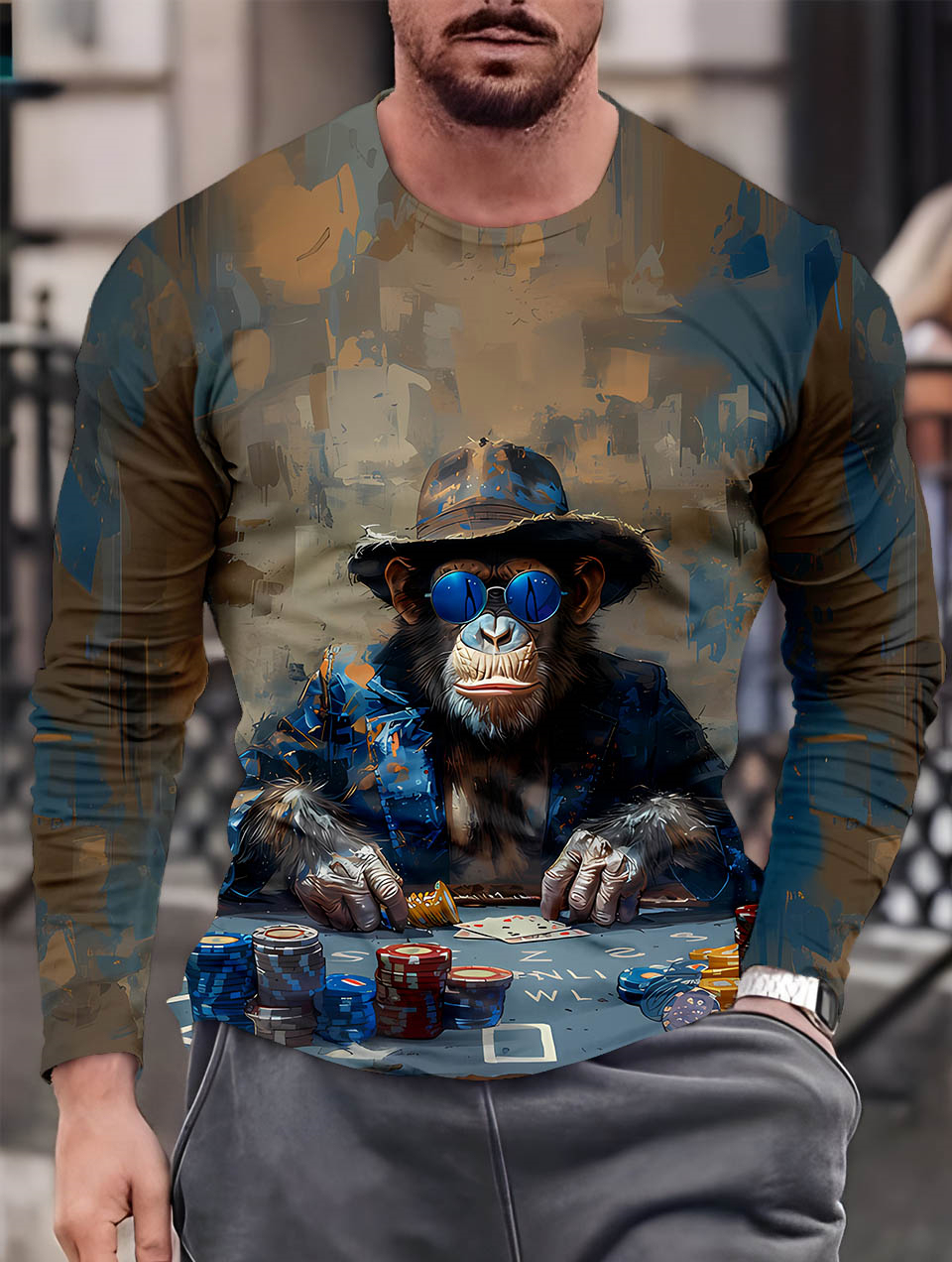 Men's Casual Cartoon Graphic Long Sleeve T-Shirt