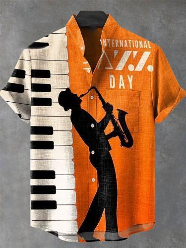 Stylish Blue Print Cotton Linen Shirt