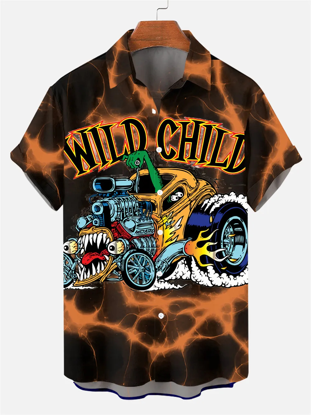 Men's Nostalgic Anime Character Retro Car Short Sleeve Shirt