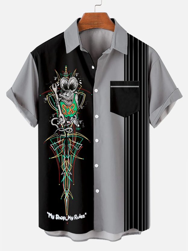 Men's Nostalgic Anime Character Retro Car Short Sleeve Shirt
