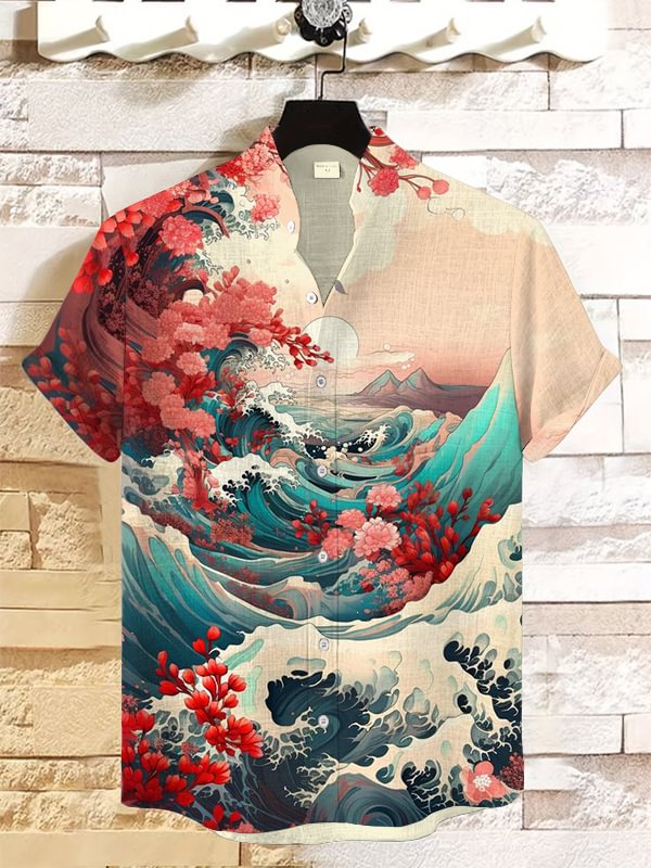 Men's Japanese Art Pattern Short Sleeve Shirt