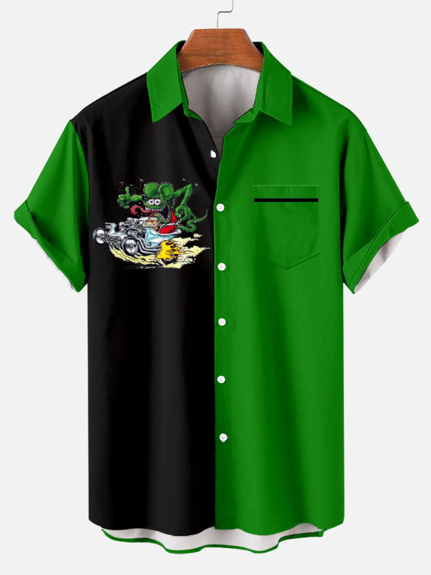 Men's Nostalgic Anime Character Retro Car Short Sleeve Shirt
