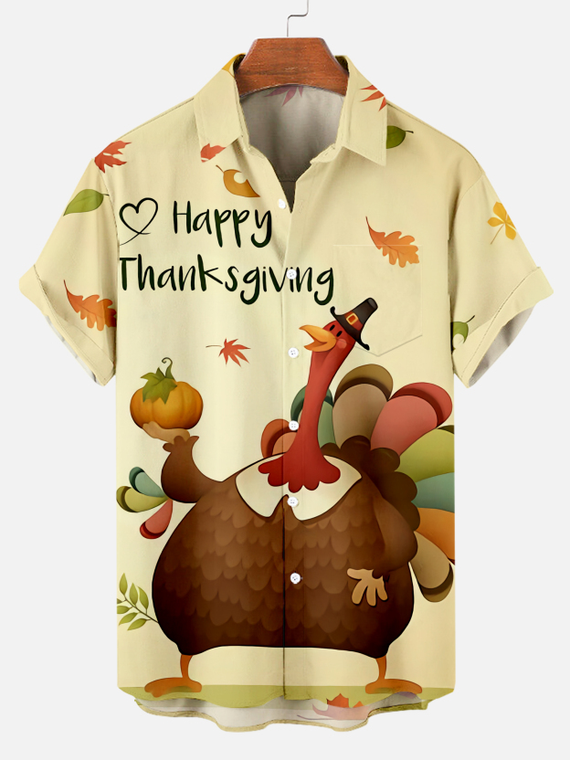 Men's Thanksgiving Day Print Short Sleeve Shirt