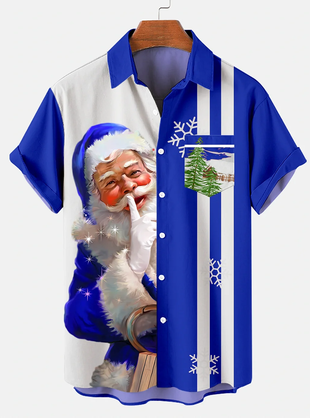 Men's Santa Fun Stripe Print Short Sleeve Shirt 0398