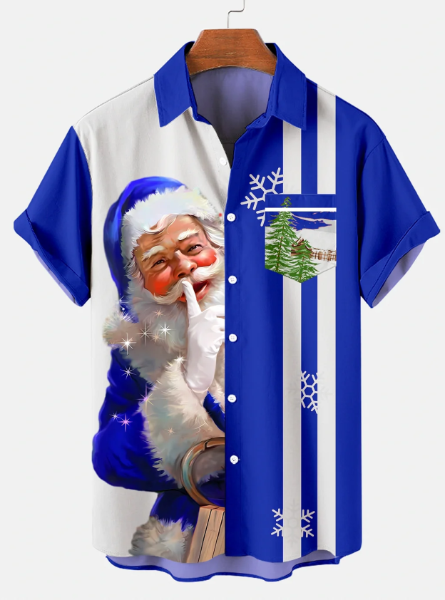 Men's Santa Fun Stripe Print Short Sleeve Shirt 0398