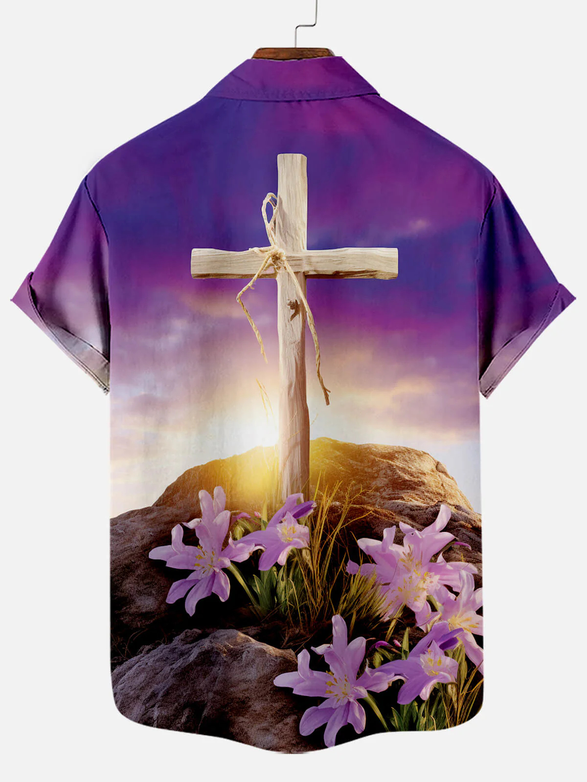 Men's Easter Cross Print Short Sleeve Shirt