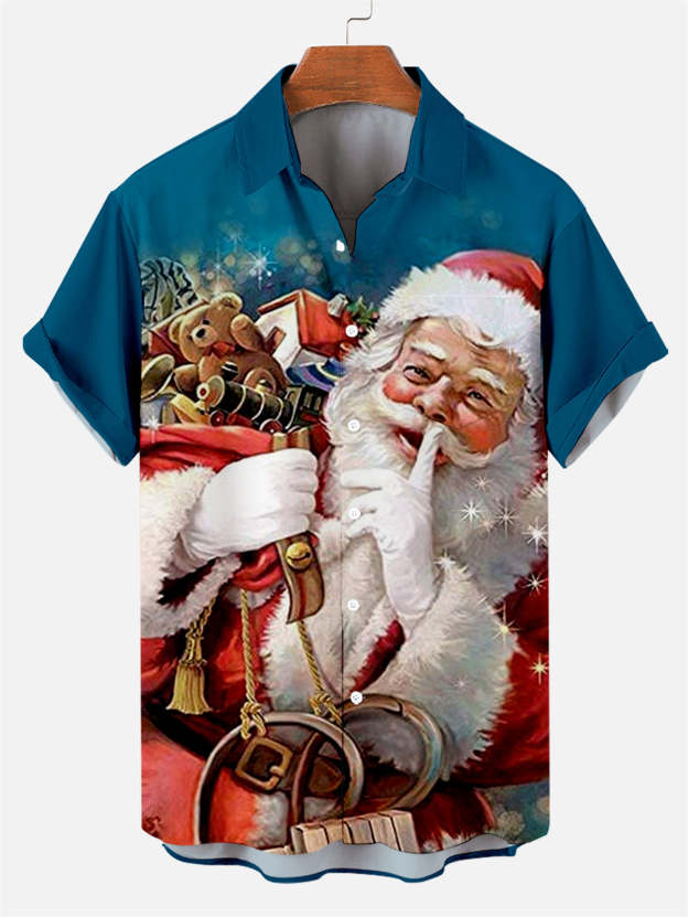 Men's Plus Size Casual Christmas Creative Series Shirt With Pockets