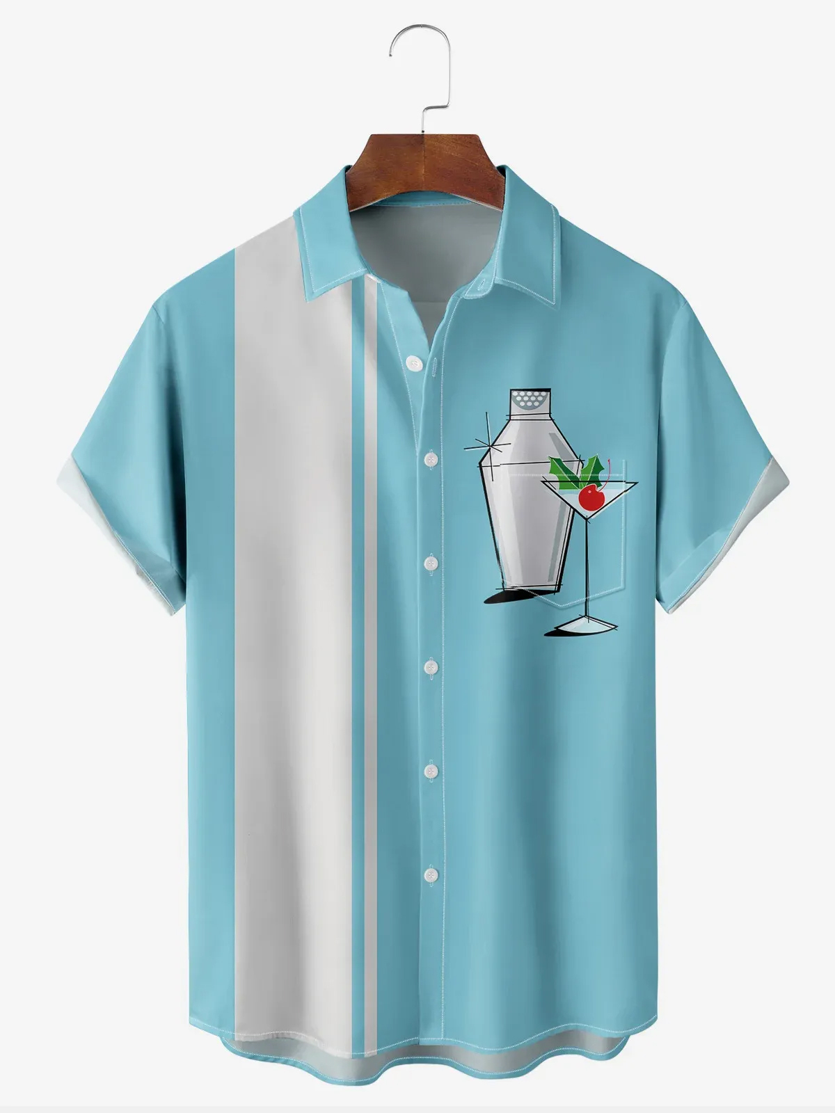 Christmas greetings from Santa Claus delivering gifts on a motorcycle Christmas Chest Pocket Short Sleeve Bowling Shirt