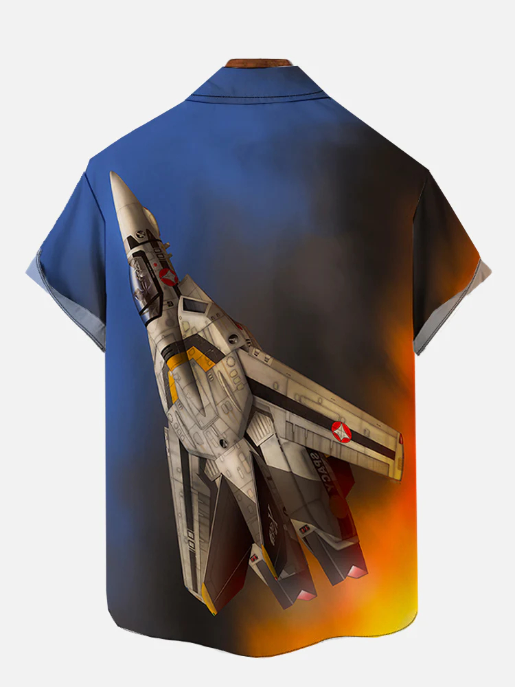 Men's sci-fi cool gradient spaceship lapel short sleeved shirt