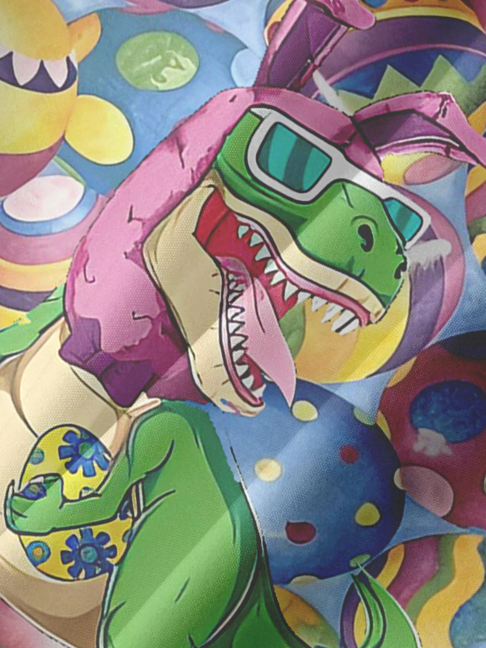 Men's Fun Easter Egg Dinosaur Print Lapel Pocket Short Sleeve Shirt