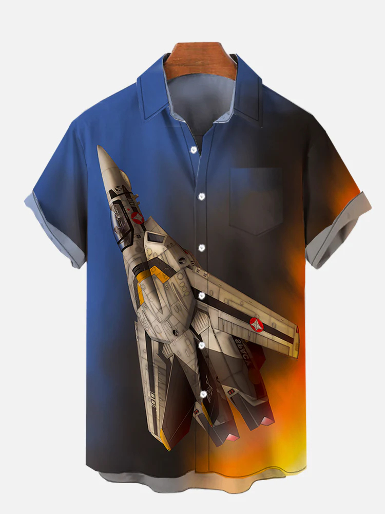 Men's sci-fi cool gradient spaceship lapel short sleeved shirt