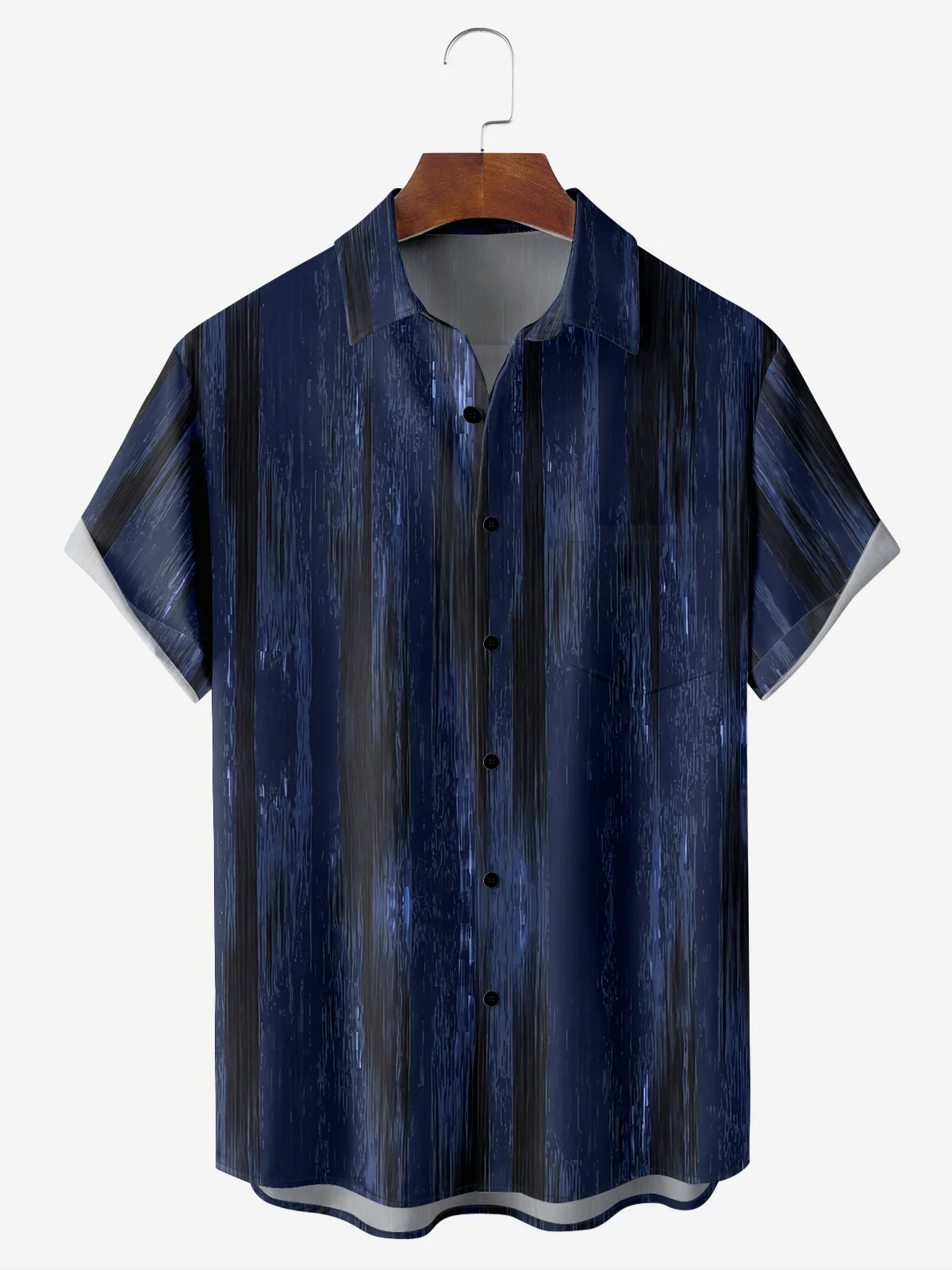 Men's casual dark geometric pattern pocket short sleeved shirt