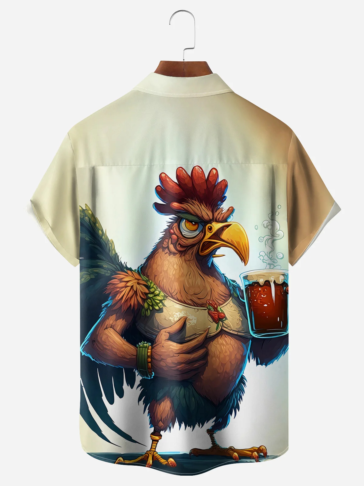 Men's fun casual cartoon rooster short sleeved pocket shirt