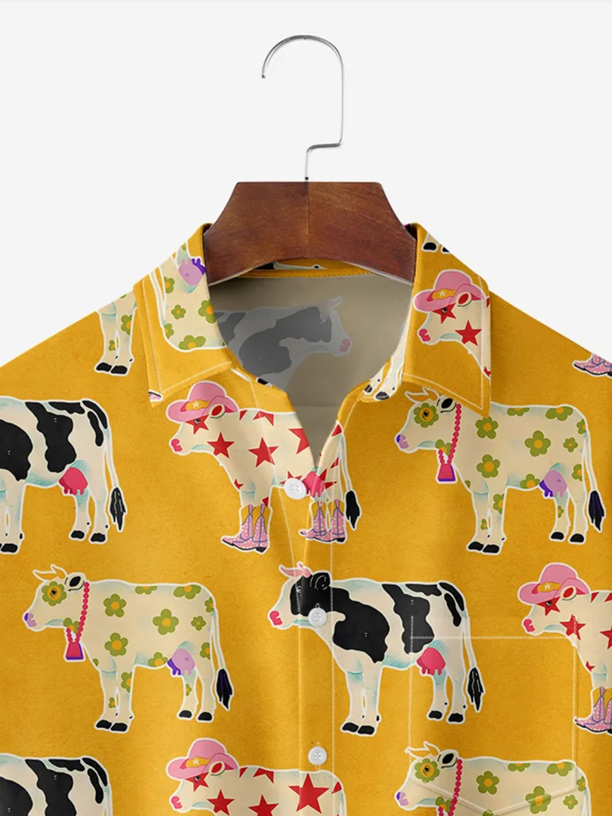 Men's retro western cattle casual short sleeved pocket shirt