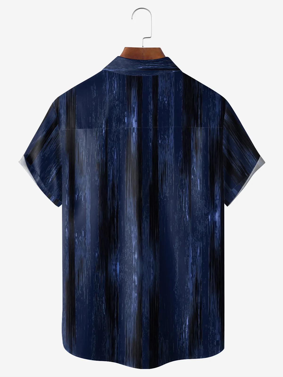 Men's casual dark geometric pattern pocket short sleeved shirt