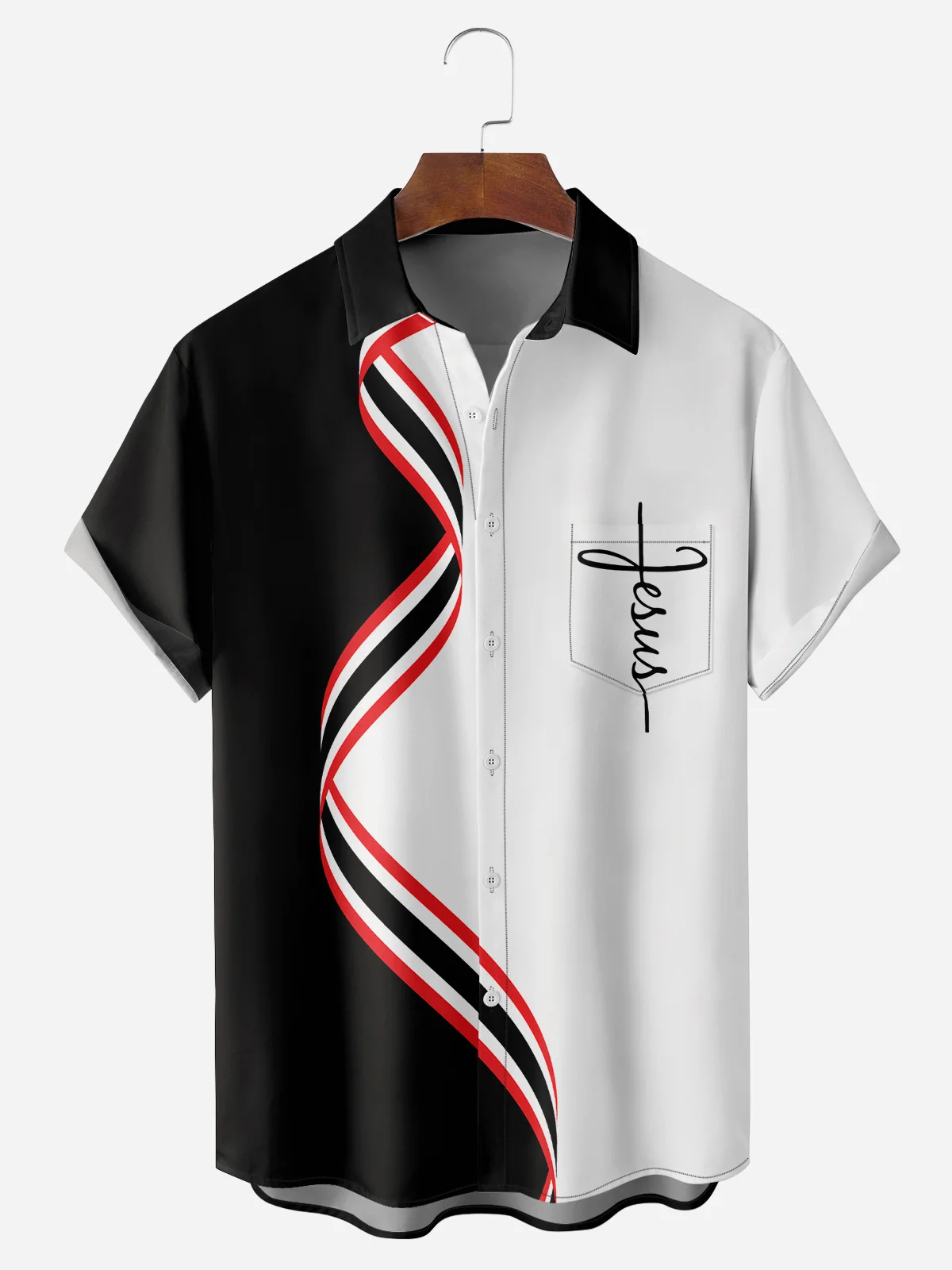Men's Easter Stripe Cross Colored Print Holiday Shirt
