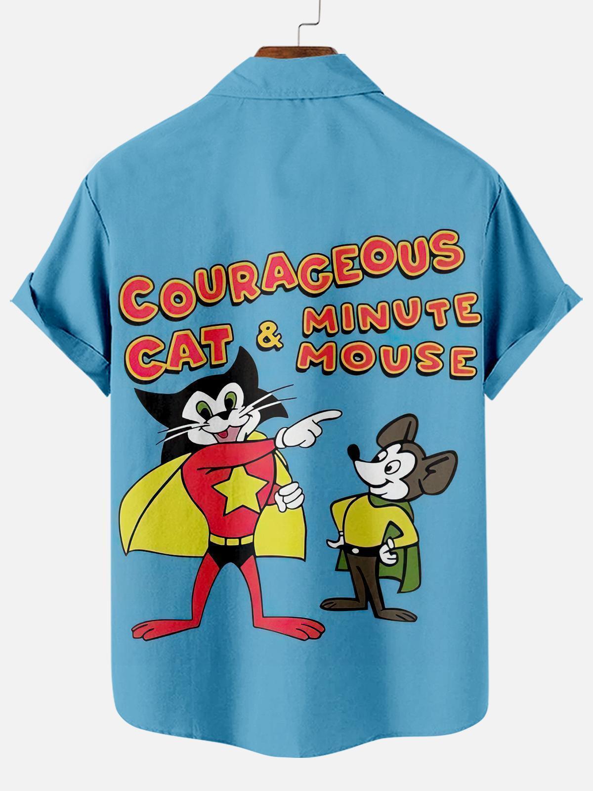 Men's Retro Brave Tom and Jerry Cartoon Graphic Short Sleeve Shirt