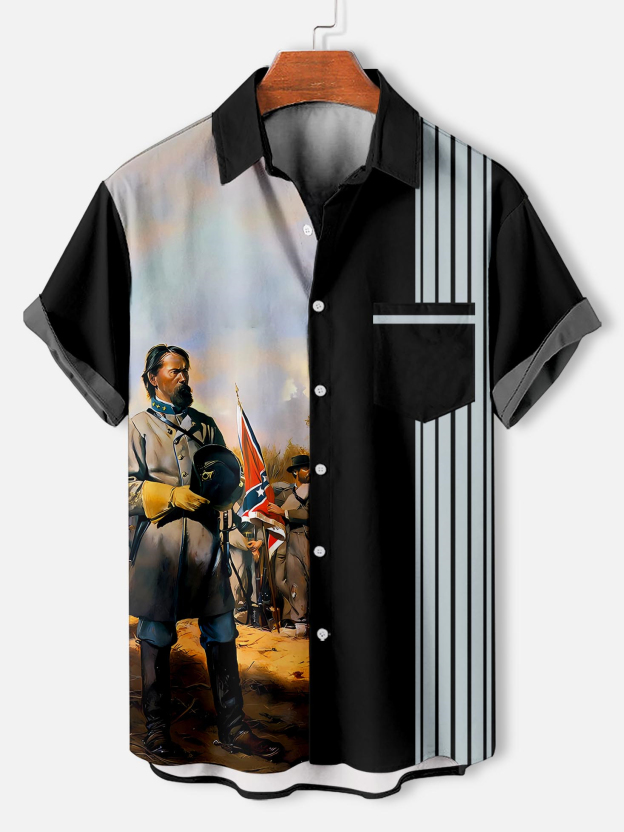 Men's retro illustration short sleeve shirt