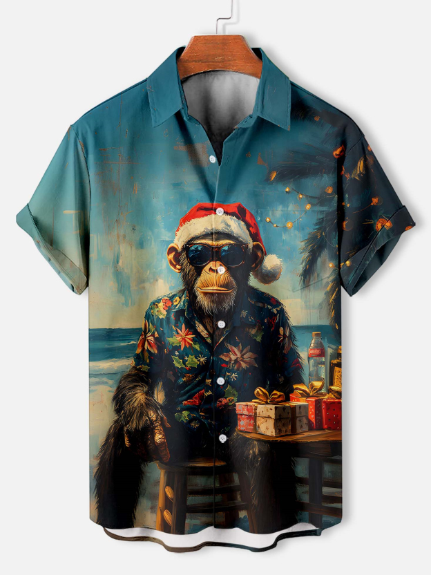 Men's Christmas Animal Graphic Short Sleeve Shirt
