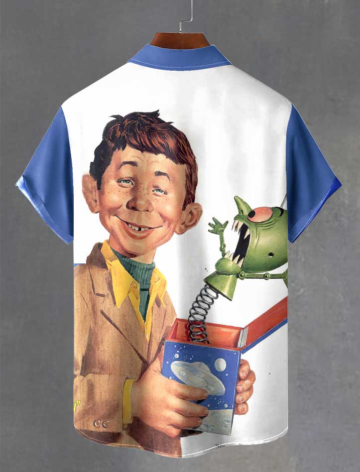 Men's Retro Anime Illustration Short Sleeve Shirt