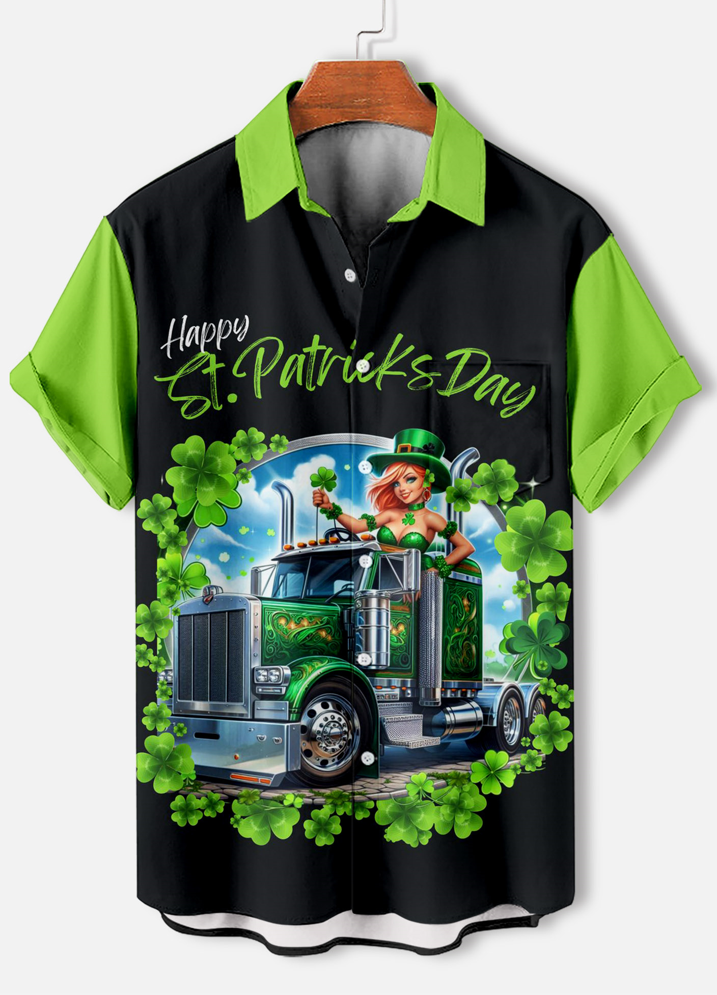Men's Casual St. Patrick's Day Graphic Short Sleeve Shirt