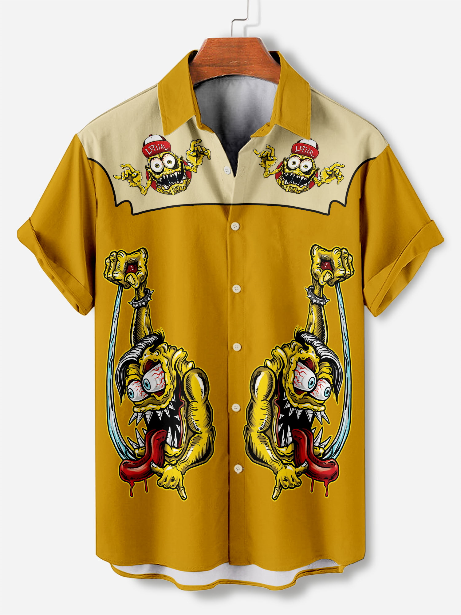 Men's casual cartoon car pattern illustration short sleeve shirt