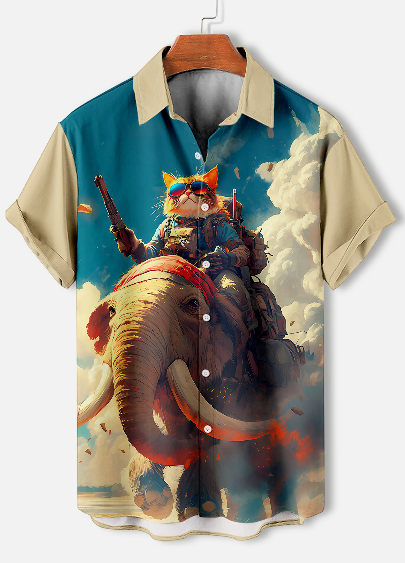 Men's Retro Cartoon Anime Cat Theme Short Sleeve Shirt