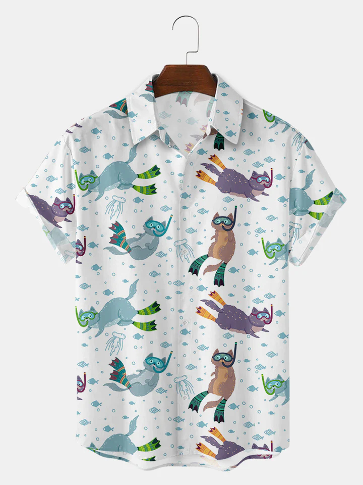 Men's Casual Sea Life Jellyfish Graphic Short Sleeve Shirt