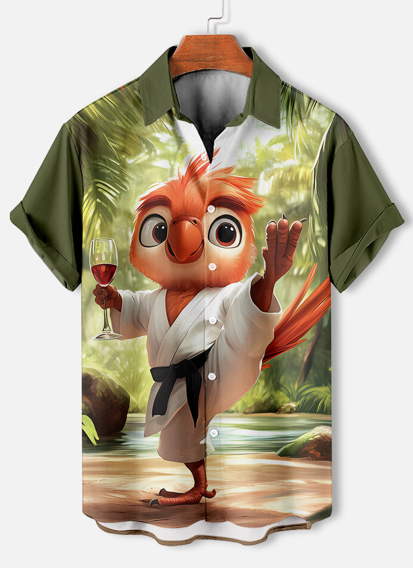 Men's Funny Animal Kung Fu Bird Graphic Short Sleeve Shirt