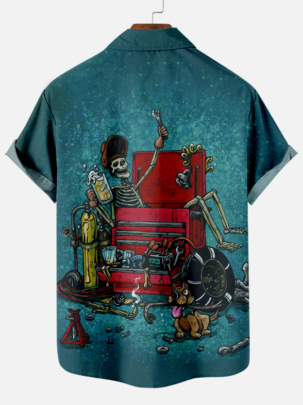 Men's Classic Day of the Dead Skull Graphic Short Sleeve Shirt