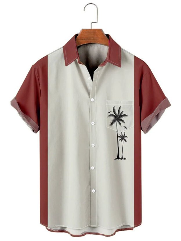 Christmas greetings from Santa Claus delivering gifts on a motorcycle Christmas Chest Pocket Short Sleeve Bowling Shirt