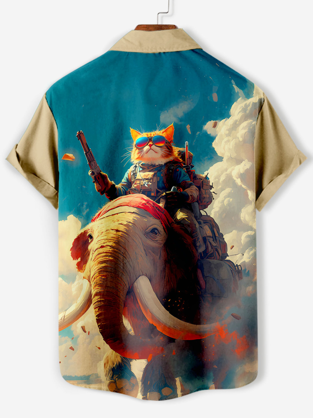 Men's Retro Cartoon Anime Cat Theme Short Sleeve Shirt