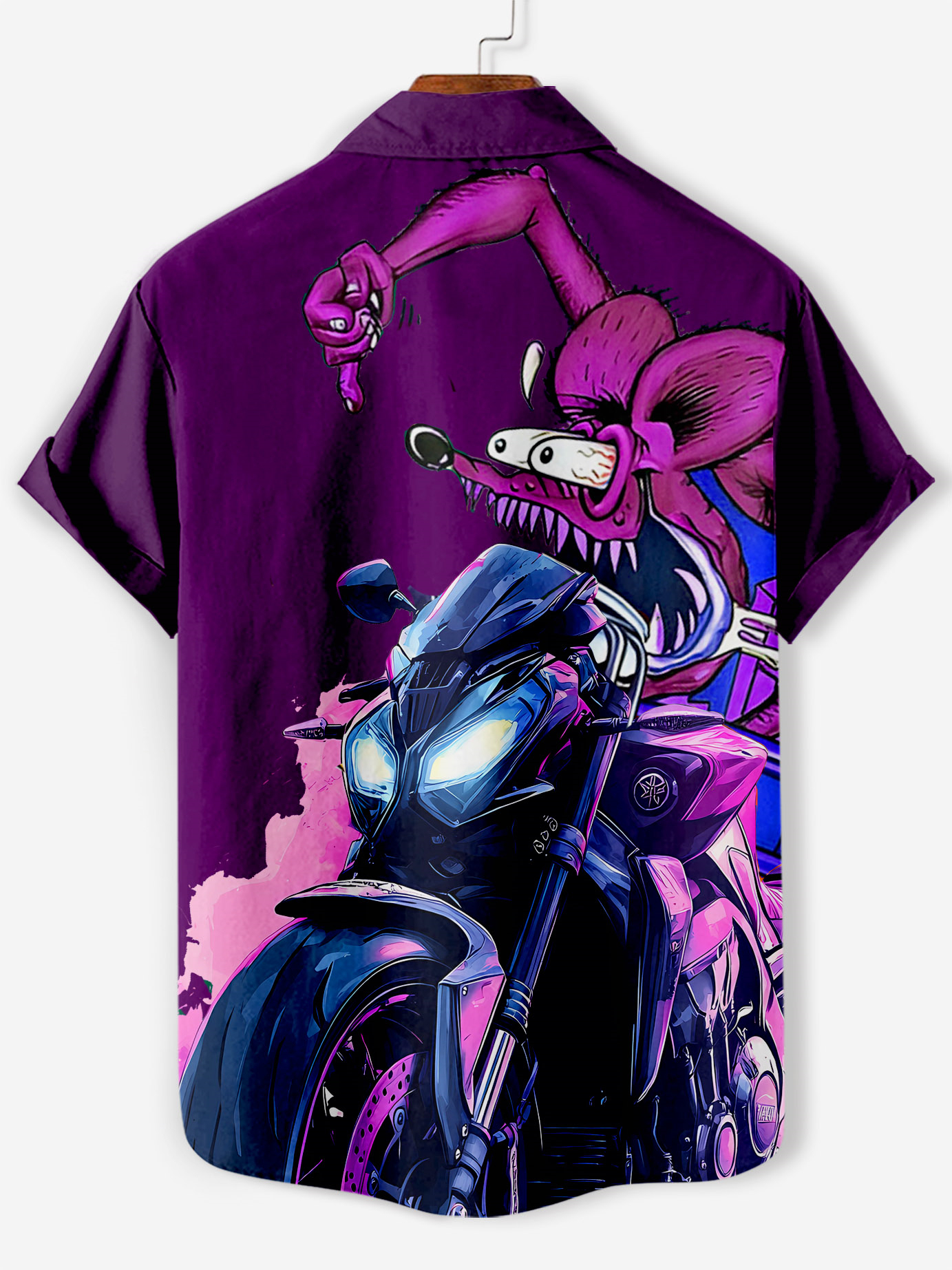 Men's retro cartoon motorcycle element rat fink short-sleeved shirt