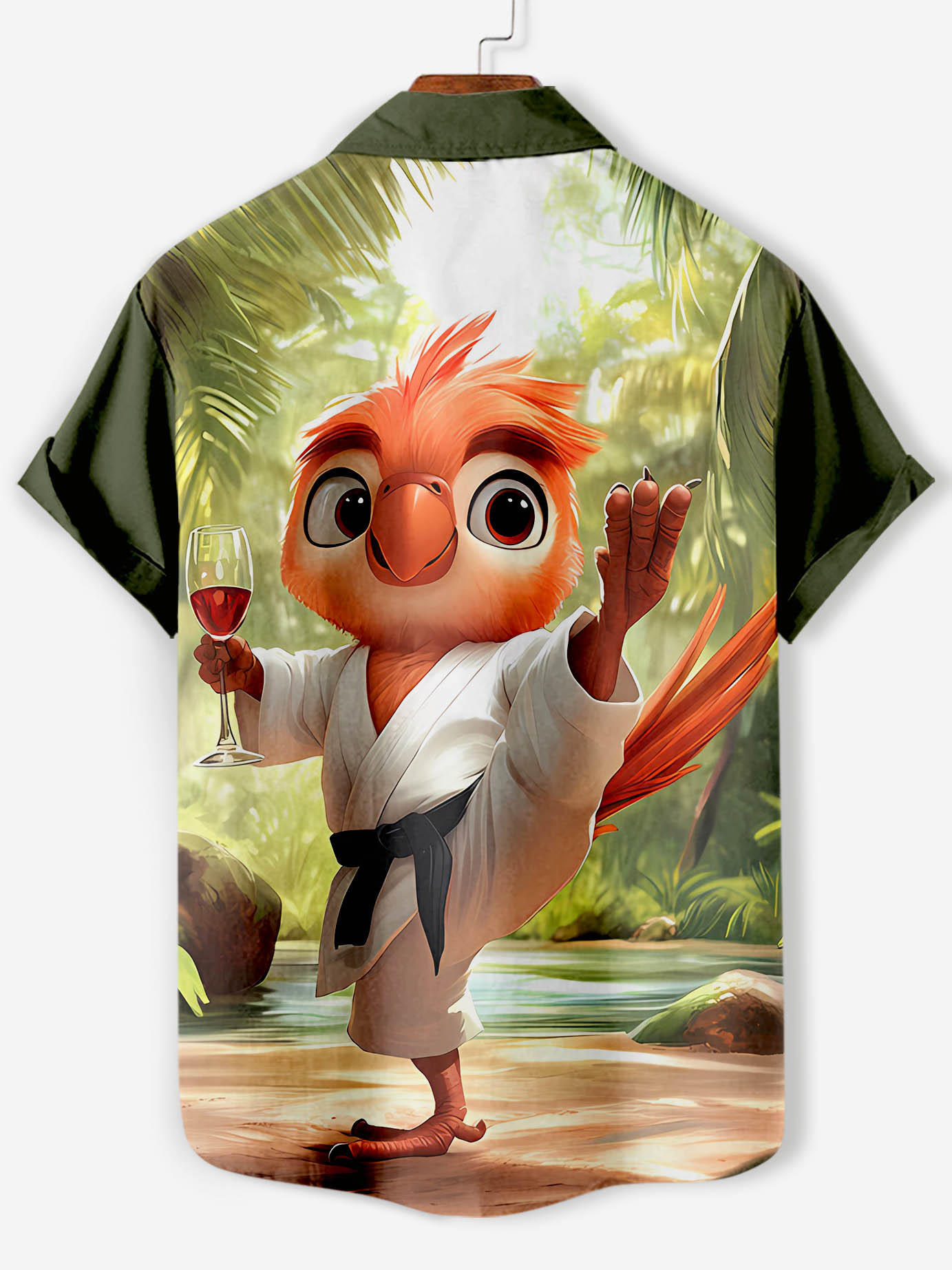 Men's Funny Animal Kung Fu Bird Graphic Short Sleeve Shirt