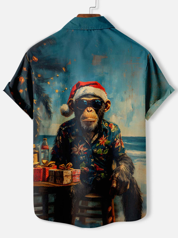 Men's Christmas Animal Graphic Short Sleeve Shirt