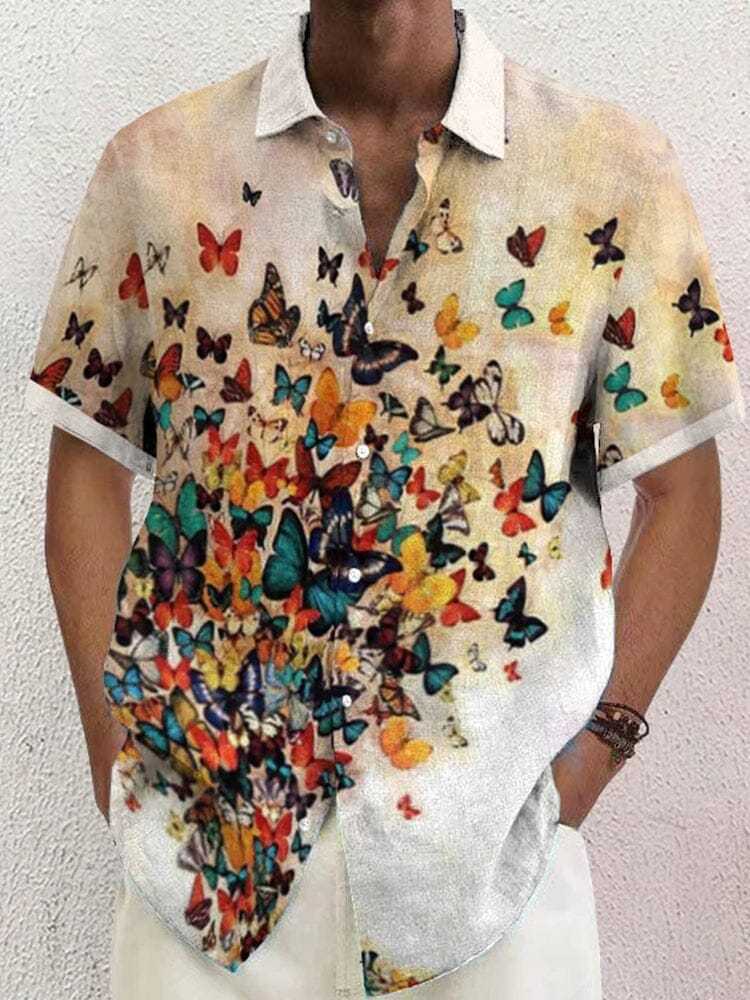 Stylish Blue Print Cotton Linen Shirt