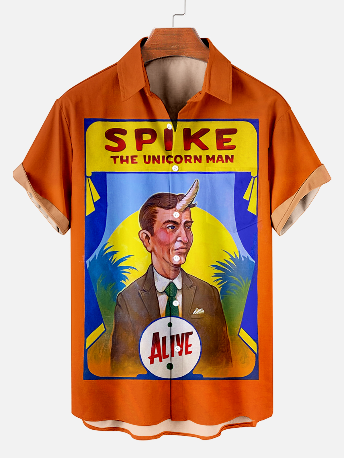 Men's Vintage Circus Pattern Casual Short Sleeve Shirt