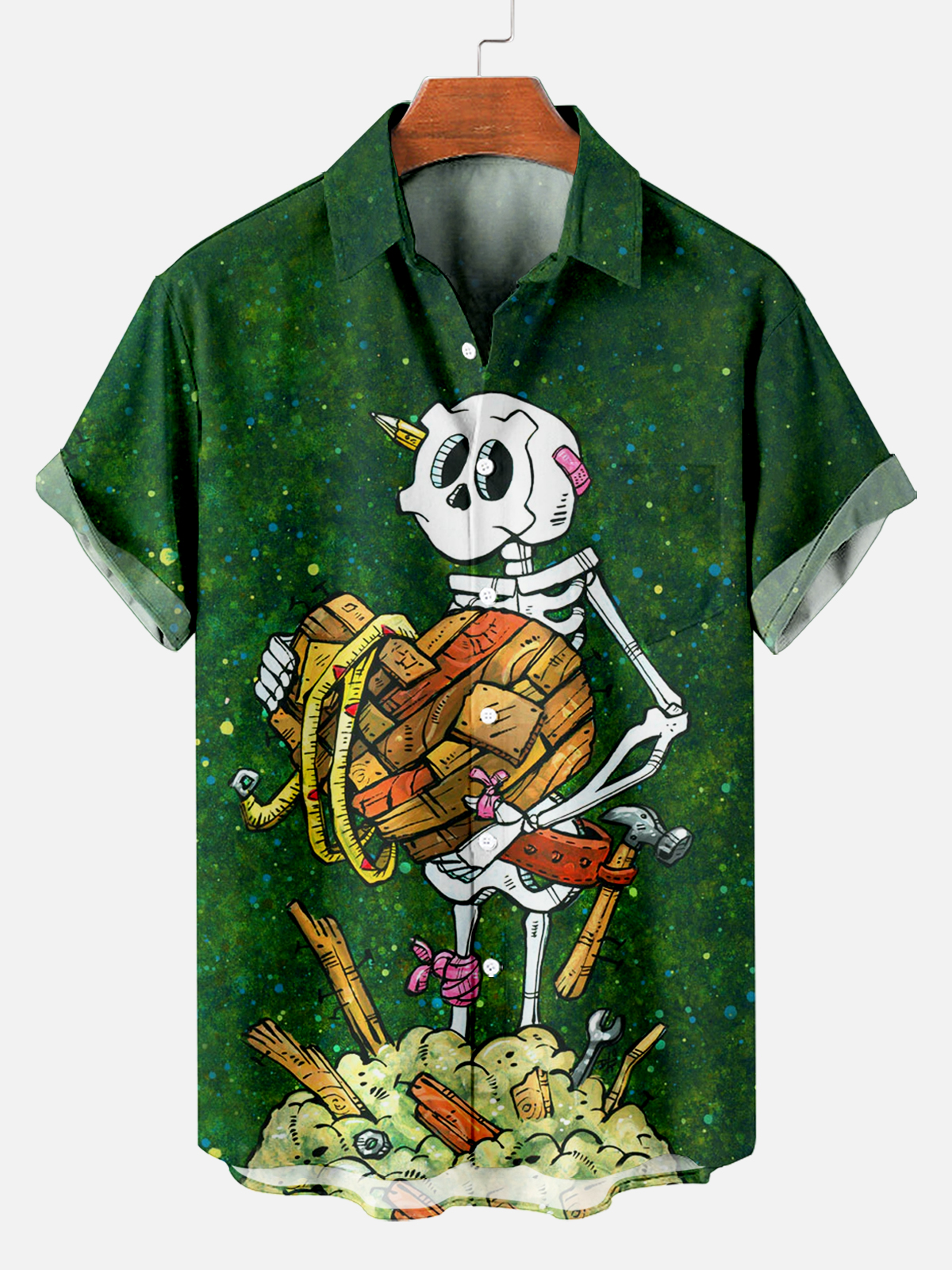 Men's Classic Day of the Dead Skull Graphic Short Sleeve Shirt