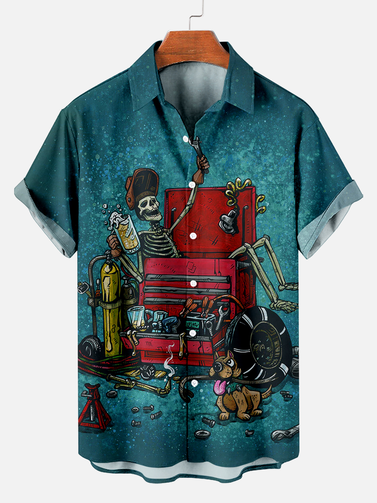 Men's Classic Day of the Dead Skull Graphic Short Sleeve Shirt