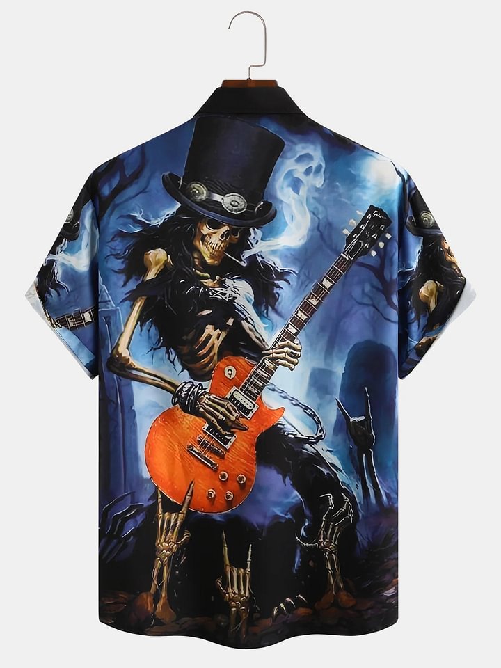 Metal Rock Star Pattern Chest Pocket Shirt