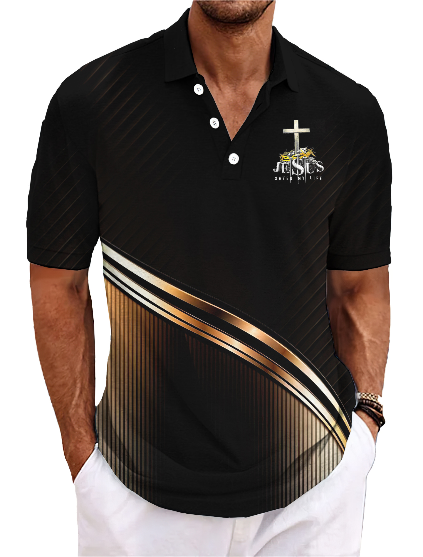 Men's Golf Casual Jesus Graphic Short Sleeve Polo Shirt