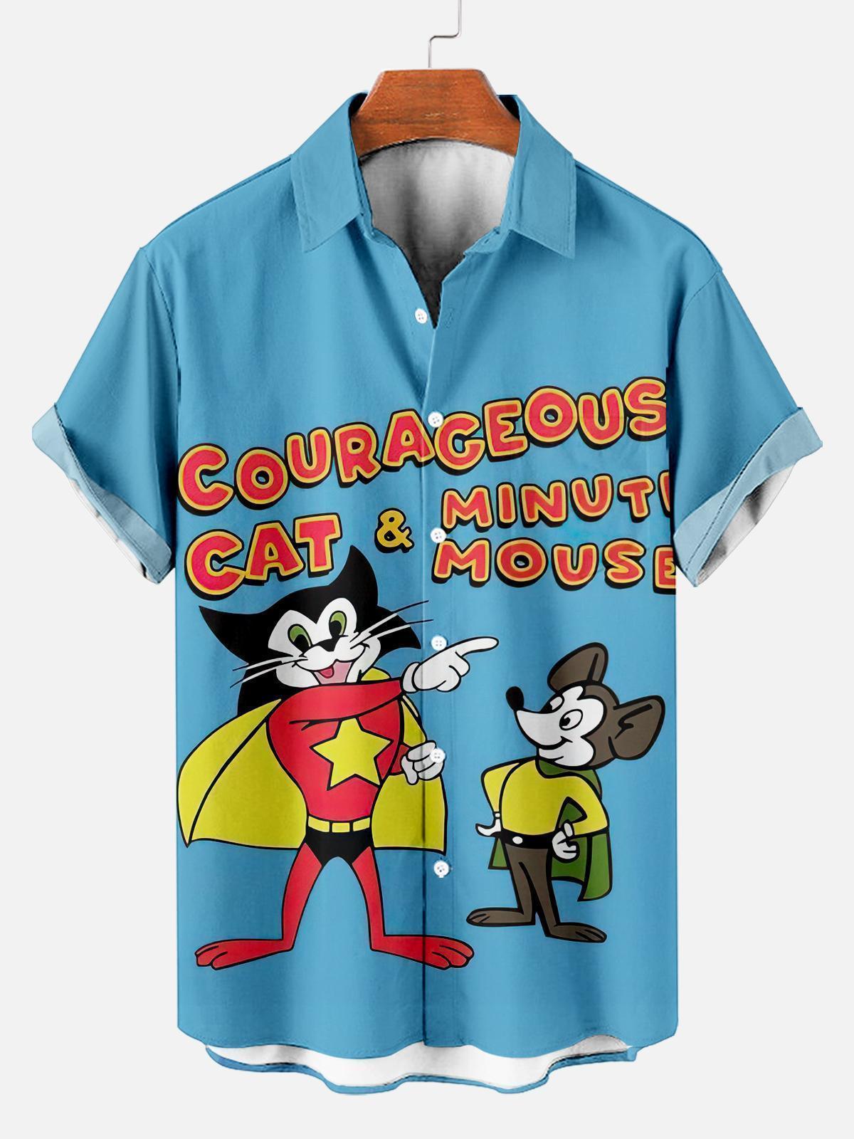 Men's Retro Brave Tom and Jerry Cartoon Graphic Short Sleeve Shirt