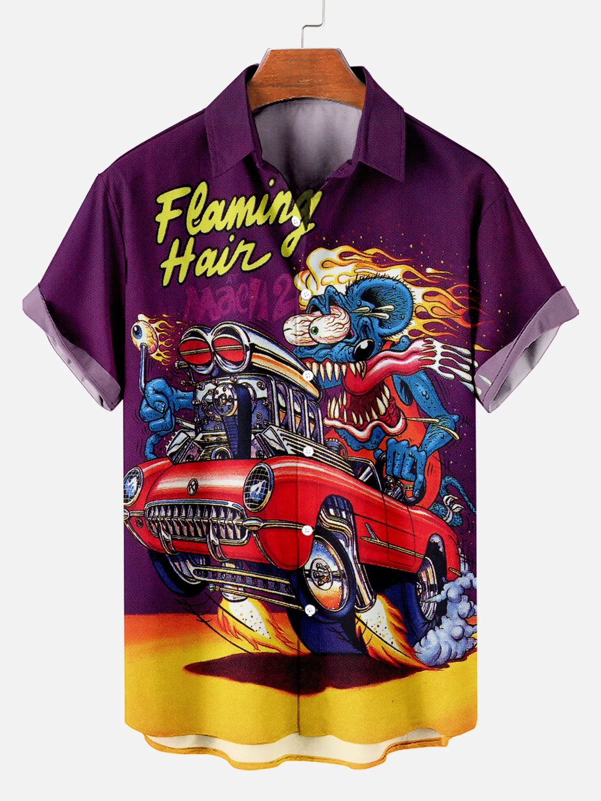 MEN'S NOSTALGIC ANIME CHARACTER RETRO CAR SHORT SLEEVE SHIRT