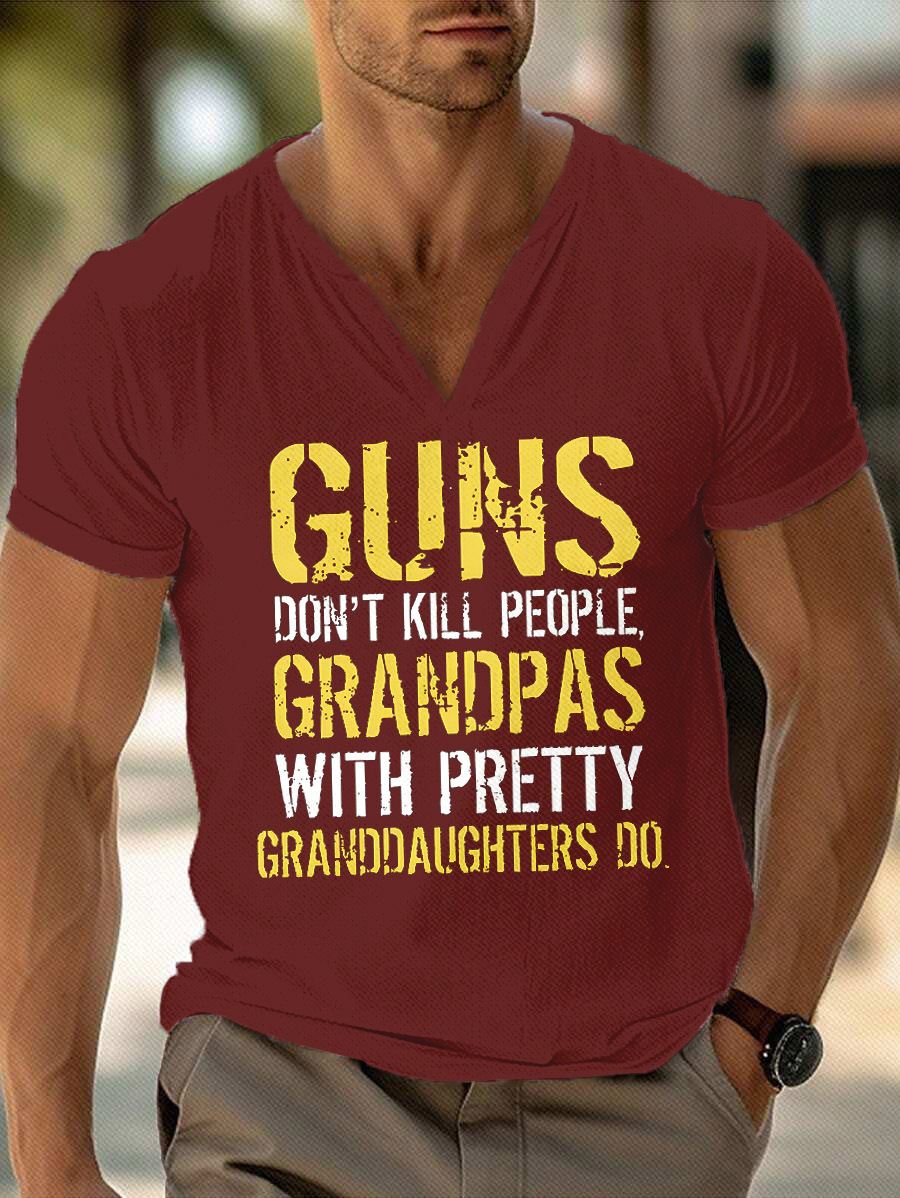 Men's Slogan Text V-Neck Short Sleeve T-Shirt