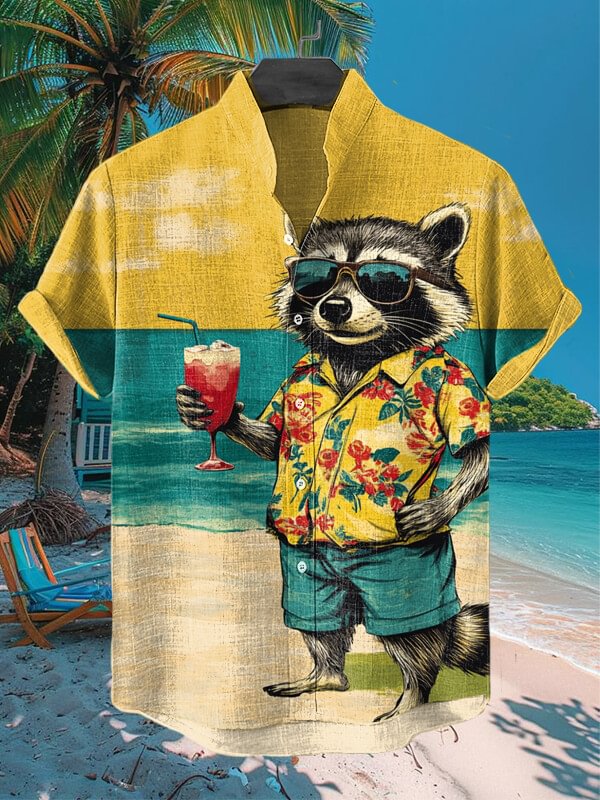 Men's Hawaiian Fun Animal Print Short Sleeve Shirt