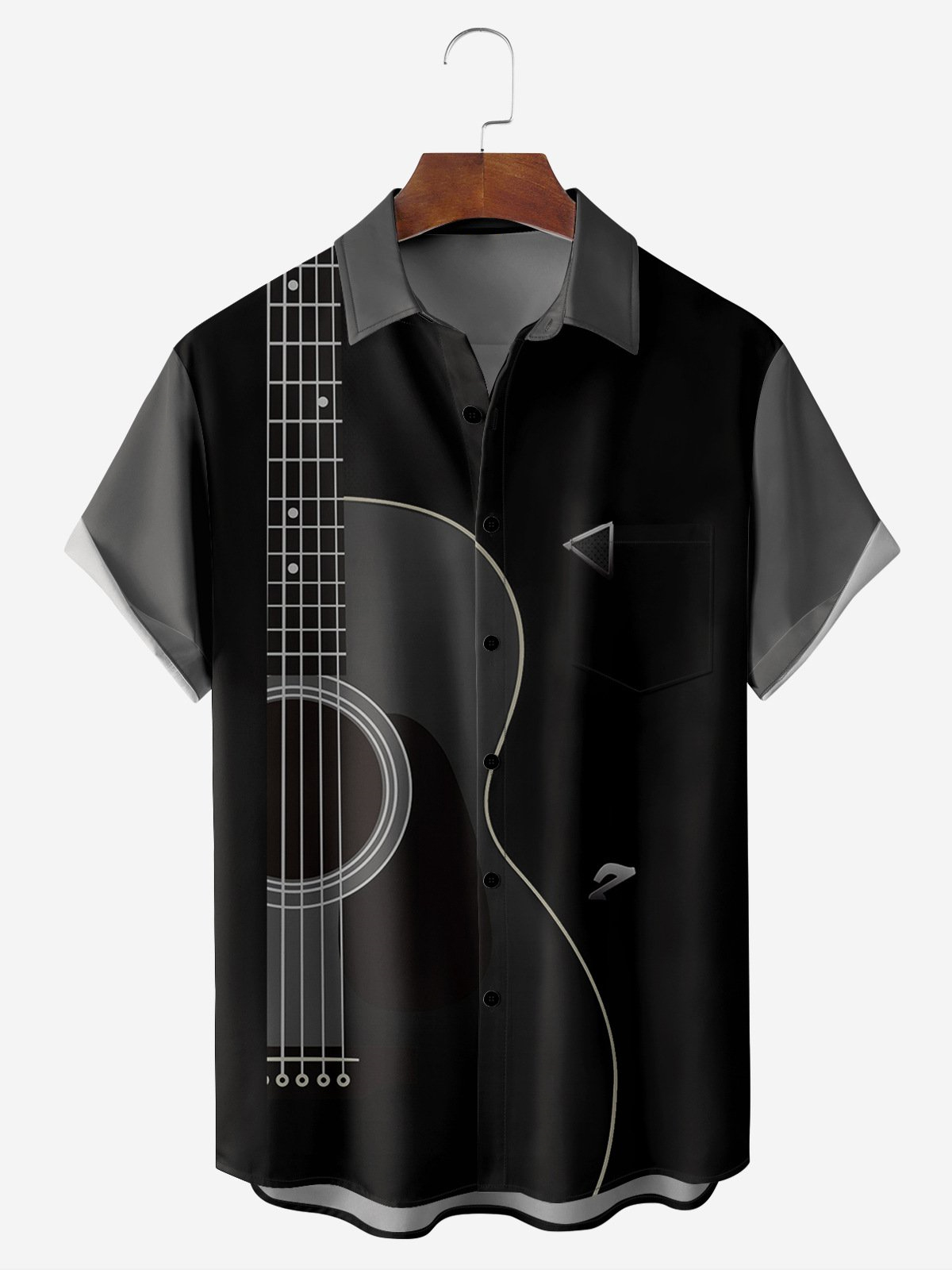 Men's Retro Music Guitar Casual Lapel Short Sleeve Shirt